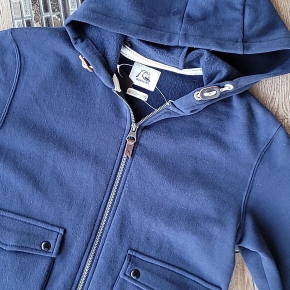 QUIKSILVER Full Zip Navy Blue Fleece Jacket Pockets Boys Medium NWT - Picture 2 of 6
